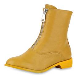 SCARPE VITA Damen Klassische Stiefeletten Leder-Optik Stiefel Holzoptik Blockabsatz Schuhe Zipper Boots 185674 Gelb 38 von SCARPE VITA