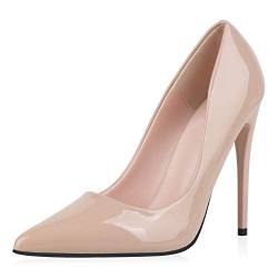 SCARPE VITA Damen Pumps High Heels Elegante Lack Schuhe Stiletto Absatzschuhe Spitze Partyschuhe 186260 Beige 39 von SCARPE VITA