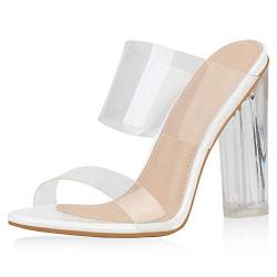 SCARPE VITA Damen Sandalen Pantoletten Transparente Mules Sommer Party Schuhe High Heels Lack Absatzschuhe 177358 Weiss 40 von SCARPE VITA