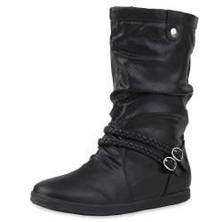 SCARPE VITA Damen Schlupfstiefel Sportliche Stiefel Leder-Optik Boots Geflochtene Schnalle Zierknöpfe Bequeme Schlupfschuhe 172586 Schwarz Zierknöpfe 40 von SCARPE VITA