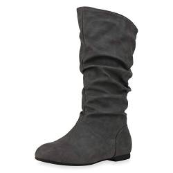 SCARPE VITA Damen Schlupfstiefel Warm Gefütterte Stiefel Basic Wildleder-Optik Schuhe Flache Slouch Boots 152414 Grau Grau 40 von SCARPE VITA