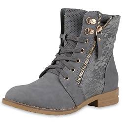 SCARPE VITA Damen Schnürstiefeletten Spitze Stiefeletten Zipper Worker Boot 160314 Grau Spitze 39 von SCARPE VITA