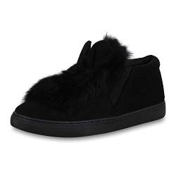 SCARPE VITA Damen Slip On Sneaker Fell Slippers Wildleder-Optik Turnschuhe 173318 Schwarz 40 von SCARPE VITA