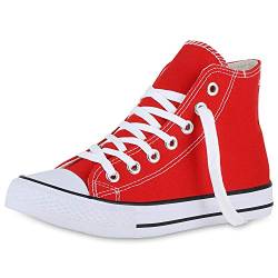 SCARPE VITA Damen Sneaker High Basic Turnschuhe Schnürer Freizeit Schuhe Canvas Stoff Schnürschuhe 174043 Rot 38 von SCARPE VITA