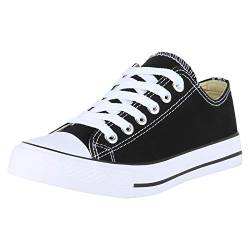 SCARPE VITA Damen Sneaker Low Basic Turnschuhe Schnürer Freizeit Schuhe Canvas Stoff Schnürschuhe 172811 Schwarz Low 39 von SCARPE VITA