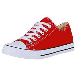 SCARPE VITA Damen Sneaker Low Basic Turnschuhe Schnürer Freizeit Schuhe Canvas Stoff Schnürschuhe 172812 Rot Low 36 von SCARPE VITA