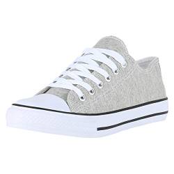 SCARPE VITA Damen Sneaker Low Basic Turnschuhe Schnürer Freizeit Schuhe Canvas Stoff Schnürschuhe 172816 Hellgrau Low 37 von SCARPE VITA