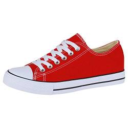 SCARPE VITA Damen Sneaker Low Basic Turnschuhe Schnürer Freizeit Schuhe Canvas Stoff Schnürschuhe 172857 Rot Low 36 von SCARPE VITA