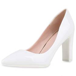 SCARPE VITA Damen Spitze Pumps Blockabsatz High Heels Party Schuhe Elegante Abendschuhe Lack Absatzschuhe 186300 Weiss 36 von SCARPE VITA