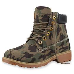 SCARPE VITA Damen Stiefeletten Camouflage Outdoor Worker Boots Schnürstiefel 165577 Camouflage 37 von SCARPE VITA