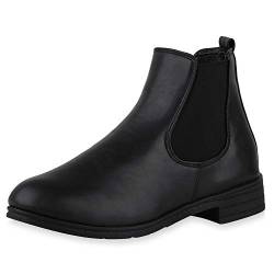 SCARPE VITA Damen Stiefeletten Chelsea Boots Blockabsatz Schlupfschuhe Booties Kurzschaft-Stiefeletten Basic Schuhe 198011 Schwarz Schwarz Black 39 von SCARPE VITA