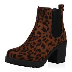 SCARPE VITA Damen Stiefeletten Chelsea Boots Profilsohle 70's Schuhe 177338 Leopard Hellbraun 36 von SCARPE VITA