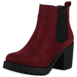 SCARPE VITA Damen Stiefeletten Chelsea Boots Profilsohle Blockabsatz Schuhe 172786 Burgund Burgund Schwarz 36 von SCARPE VITA