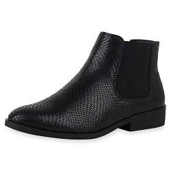 SCARPE VITA Damen Stiefeletten Lederoptik Chelsea Boots Blockabsatz Freizeit Schuhe Kurzschaft-Stiefel Ankle Boots 197481 Schwarz Snake Total 36 von SCARPE VITA