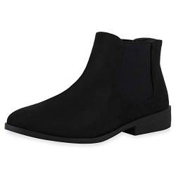 SCARPE VITA Damen Stiefeletten Lederoptik Chelsea Boots Blockabsatz Schuhe Kurzschaft-Stiefel Ankle Boots 197480 Schwarz Velours Total 36 von SCARPE VITA