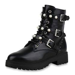 SCARPE VITA Damen Stiefeletten Schnürstiefeletten Zierperlen Stiefel Gefüttert 173346 Schwarz Schnallen 36 von SCARPE VITA