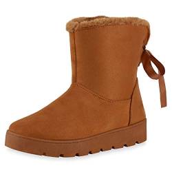 SCARPE VITA Damen Stiefeletten Warm Gefütterte Schlupfstiefeletten Schleifen Schuhe Flache Stiefel Winterboots 198556 Tan Total 37 von SCARPE VITA