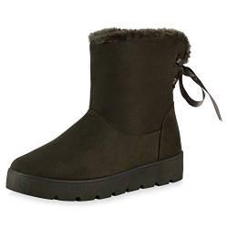 SCARPE VITA Damen Stiefeletten Warm Gefütterte Schlupfstiefeletten Schleifen Schuhe Flache Stiefel Winterboots 198558 Olivgrün 36 von SCARPE VITA