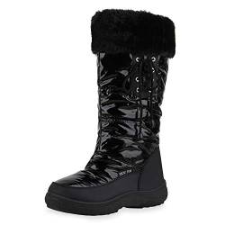 SCARPE VITA Damen Warm Gefütterte Winterstiefel Bequeme Freizeit Stiefel Blockabsatz Boots Gesteppte Kunstfell Schuhe 198346 Schwarz Lack 38 von SCARPE VITA