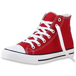 SCARPE VITA Herren High Top Sneaker Sportschuhe Kult Schuhe Canvas Stoff Freizeitschuhe Schnürer Sportliche Turnschuhe 135087 Rot Weiss 38 von SCARPE VITA