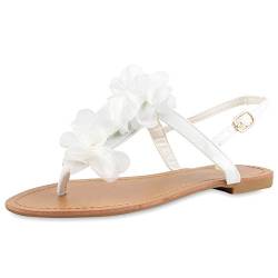 SCARPE VITA Modische Damen Sandalen Blumen Zehentrenner Sommer Schuhe 164119 Weiss Blumen 37 von SCARPE VITA