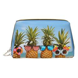 Drachenschuppe Make-up-Tasche,Tragbare Leder Kosmetiktasche,Reise-Organizer-Beutel wasserdichte Kulturtasche, Ocean Beach Ananas, Einheitsgröße von SCAUA