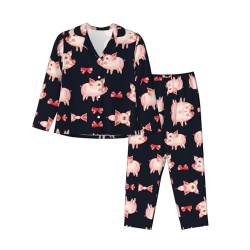 Erdbeere Pyjama Sets Für Frauen Weiche Langarm Shirt Pyjamas Hosen Nachtwäsche Set Frühling Winter Homewear, Rotes süßes Schweinchen, 36 von SCAUA