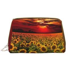 Kosmetiktasche mit Sonnenuntergang-Sonnenblumen-Motiv, groß, tragbar, aus Leder, Reise-Organizer, wasserdichte Kulturbeutel, Sonnenuntergang Sonnenblume, Einheitsgröße von SCAUA