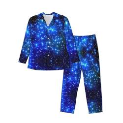 Lotusblumen-Schlafanzug-Set für Herren, weich, langärmelig, Pyjama und lange Hose mit Taschen, lässiges lockeres Homewear Set, Blau leuchtende Sterne, XXL von SCAUA