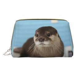 Lustige Kosmetiktasche mit Marienkäfer-Regenschirmen, tragbare Leder-Kosmetiktasche, Reise-Organizer, wasserdichte Kulturbeutel, Niedlicher Otter, Einheitsgröße von SCAUA