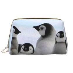 Make-up-Tasche, Motiv: junge Pinguine mit Schnee, groß, tragbar, aus Leder, Reise-Organizer, wasserdichte Kulturbeutel, Junge Pinguine mit Schnee, Einheitsgröße von SCAUA