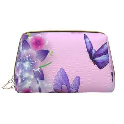 Make-up-Tasche, groß, tragbar, Leder, Reise-Organizer, wasserfest, Blaugrün, rosa Schmetterling (Pink Butterfly), Einheitsgröße von SCAUA