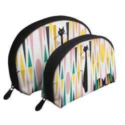 Mid-Century Moderne Kunst Polka Cat 2 Stück Kosmetiktaschen Reise Make-up Tasche Tragbare Clutch Pouch Kulturbeutel für Frauen, Mid-Century Modern Art Katze, Einheitsgröße von SCAUA