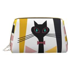 Mitte des Jahrhunderts Moderne Kunst Katze Make-up Tasche,Tragbare Leder Kosmetiktasche,Reise Organizer Beutel Wasserdichte Kulturtasche, Mid-Century Modern Art Katze, Einheitsgröße von SCAUA