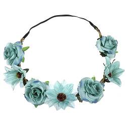 Haarband für Damen und Mädchen, Sonnenblume, Rosen, Blumenkrone, Hochzeit, Festival, Haarband (Cyan) von SCF2017