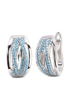 SCHEPPE SCHMUCK Damen Ohrring Ohrhänger Creole 925 Sterling Silber mit je 49 Cubic Zirkonia Steinen 1 Paar (sea blue) von SCHEPPE