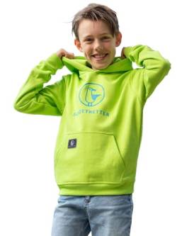 SCHIETWETTER Unisex Kinder Hoodie Toni, Kapuzenpullover, Kapuzenhoodie, Sweater, Sweatshirt, kuschelig, mit Kängurutasche Lime/azuro 152 von SCHIETWETTER