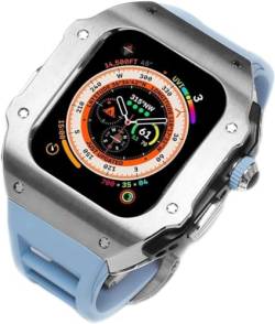 SCHIK Edelstahl-Uhrengehäuse, fluororiertes Gummiband, Mod-Kit, für Apple Watch Serie Ultra 2, 49 mm Ersatz, stoßfester Metallrahmen, Uhrengehäuse, Uhrenarmband, Schließe Zubehör, 49 mm, Achat von SCHIK