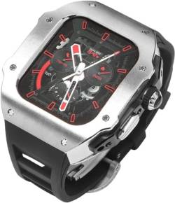 SCHIK Edelstahl-Uhrengehäuse, fluororiertes Gummiband, Mod-Kit, für Apple Watch Serie Ultra 2, 49 mm Ersatz, stoßfester Metallrahmen, Uhrengehäuse, Uhrenarmband, Schließe Zubehör, 49 mm, Achat von SCHIK