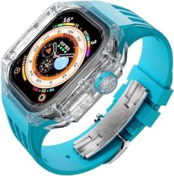 SCHIK Luxuriöse transparente Uhrengehäuse + Silikon-Uhrenarmband, Mod-Kit, für Apple Watch Ultra 8, 49 mm, 45 mm, 44 mm, Metallverschluss-Umbausatz, für iWatch Serie 8/7/6/5/4/SE Serie Zubehör, 45 mm, von SCHIK