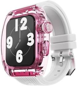 SCHIK Transparentes Uhrengehäuse, fluoriertes Gummiband, Mod-Kit, für Apple Watch Ultra 8, 7, 6, 5, 4, SE, 45 mm, 44 mm, Serie, für Herren und Damen, mit Kristalllünette, gestreift, von SCHIK