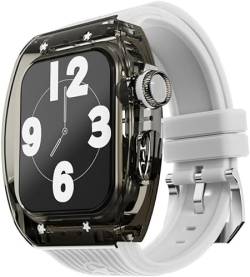 SCHIK Transparentes Uhrengehäuse, fluoriertes Gummiband, Mod-Kit, für Apple Watch Ultra 8, 7, 6, 5, 4, SE, 45 mm, 44 mm, Serie, für Herren und Damen, mit Kristalllünette, gestreift, von SCHIK