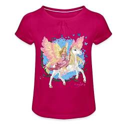 Spreadshirt Schleich Bayala Elfe Feya Reitet Pegasus-Einhorn Mädchen T-Shirt mit Raffungen, 10 Jahre, Fuchsia von SCHLEICH