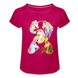 Spreadshirt Schleich Bayala Feya reitet auf Pegasus-Einhorn Mädchen T-Shirt mit Raffungen, 4 Jahre, Fuchsia von SCHLEICH