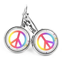 SCHMUCKZUCKER Damen Herren Unisex Ohrhänger Peace Zeichen Edelstahl Ohrringe Silber Weiss Bunt von SCHMUCKZUCKER