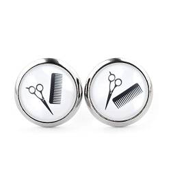 SCHMUCKZUCKER Damen Herren Unisex Ohrstecker Motiv Friseur lustige Edelstahl Ohrringe Kamm Schere Silber Schwarz Weiß 12mm von SCHMUCKZUCKER