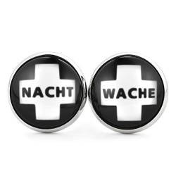 SCHMUCKZUCKER Damen Herren Unisex Ohrstecker Motiv Nacht-Wache Edelstahl Ohrringe Kreuz Silber Schwarz Weiß 14mm von SCHMUCKZUCKER