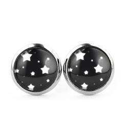 SCHMUCKZUCKER Damen Herren Unisex Ohrstecker Motiv Sternen-Himmel Edelstahl Ohrringe Silber Schwarz Weiß 12mm von SCHMUCKZUCKER