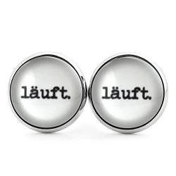 SCHMUCKZUCKER Damen Herren Unisex Ohrstecker Spruch Läuft Edelstahl Ohrringe Silber Schmuck Weiss 14mm von SCHMUCKZUCKER