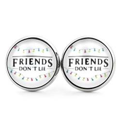 SCHMUCKZUCKER Damen Herren Unisex Ohrstecker mit Spruch Friends don´t lie Edelstahl Ohrringe Silber Schwarz Weiß 14mm von SCHMUCKZUCKER